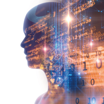 human head overlaid with digital coding